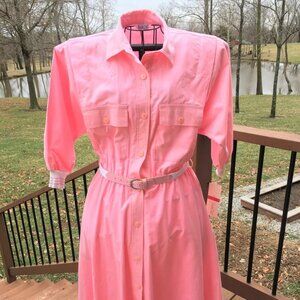 Vintage Studio 36 Shirt Dress Belted Pink Swing Skirt 100% Cotton Sz 12 NEW USA